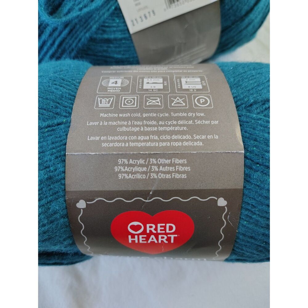 Red Heart Hygge Charm Yarn Eclipse Teal Sparkles 2 Skeins Medium 4 Acrylic Lot - Picture 5 of 5